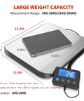 Heavy Duty 440Lb Shipping Scale For Packages And Postage, Large Postal Scale With Stainless Steel Surface, 4 Load Cells, Accurate Digital Shipping Scale For Small Biz, Laundry, Warehouse, And Mailing, showing dimensions and digital display