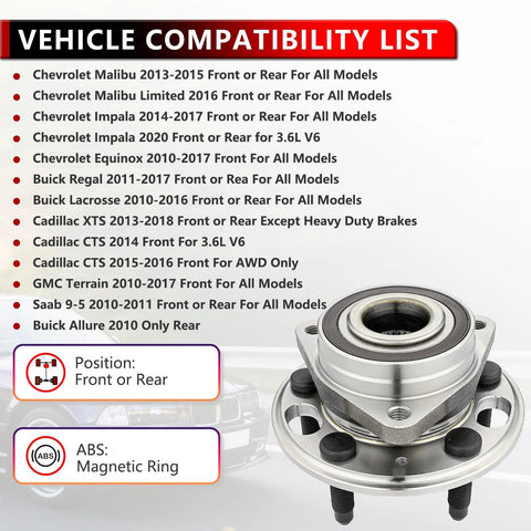 Front And Rear Wheel Hub Bearing Assembly For 2013 2015 Chevy Malibu 2014 2017 Chevy Impala 2010 2017 Equinox GMC Terrain High Quality