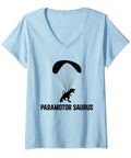 Paragliding Dinosaur Paramotor Saurus Design Tee V Neck Blue T Shirt For Powered Paragliding Fans Lightweight Comfort Durable