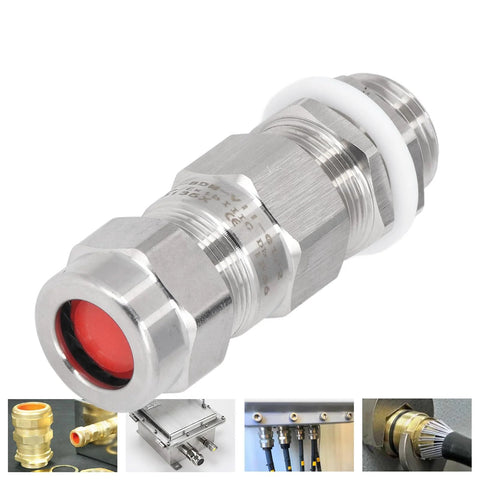 Front view of 304 stainless steel waterproof explosion-proof cable gland with red seal for armored cables