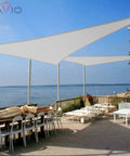 Triangle Shade Sail For Outdoor Patio 16 Ft By 16 Ft By 22.6 Ft Waterproof Sun Shade Canopy over patio area by the water