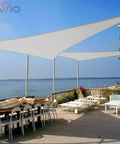 Outdoor patio with a Customized 12 Ft By 12 Ft By 17 Ft Waterproof Sun Shade Sail Triangle For Outdoor Patio UV Blocking Canopy Light Gray installed
