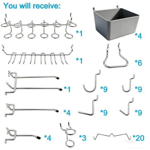 80 Piece Pegboard Hook Set With Bins And Locks For DIY Tool Organization, 13 Types Including Straight, Curved, Angled Hooks And Bins