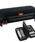 Heavy Duty Double Layer Hard Shell Electronics Organizer Travel Case With Hella Tough Impact Armor, 9.8x4.5x2.6 inches, black design.