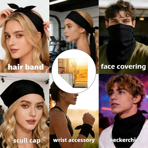 Breathable 22x22 Inch Square Bandana for adults used as a hair band, face covering, skull cap, wrist accessory, and neckerchief