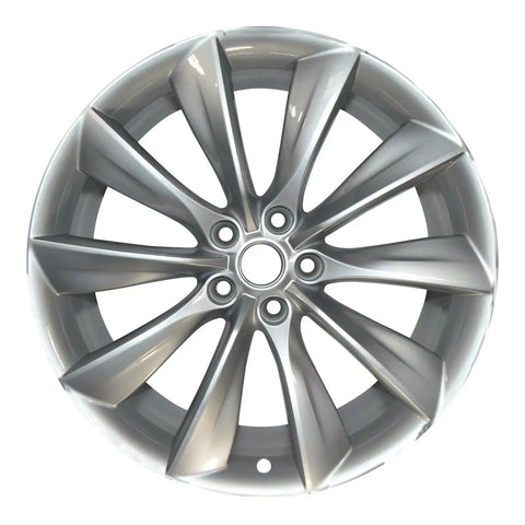 Fresh 21 Inch Replacement Alloy Wheel For Tesla Model S Silver OEM Replica Fitment smooth ride, detailed view of alloy design.