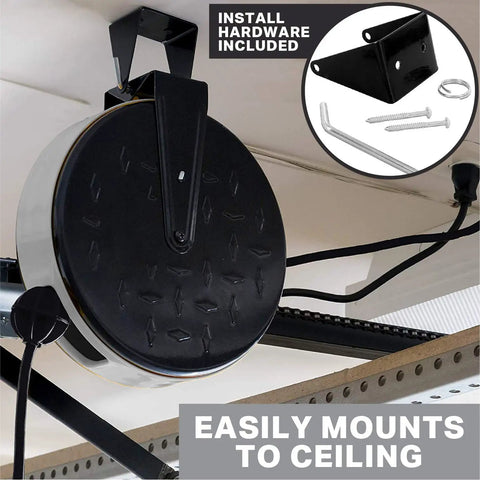 30 Ft Retractable Extension Cord Reel With Breaker Switch And 3 Grounded Outlets For Garage Ceiling Includes Mounting Bracket