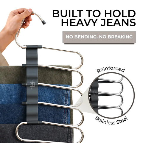 Transform Your Closet Vibe with These Badass Space Saving Pants Hangers 2 Pack The 5 Tier Design Lets You Stack Jeans Slacks and Skirts Like a Pro Non Slip Surface Keeps Everything Secure In Place for a Clean Organization Setup That Just Works