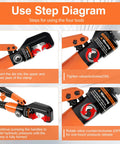 Step-by-step instructions for using Beefed Up Hydraulic Crimping Tool Kit With 9 Dies For Battery Cables And Wire 12 AWG To 2/0 AWG Copper Aluminum Stainless Steel 6 Ton Crimper Ideal For Automotive And Marine Electrical Projects Durable Build For Quick Consistent Crimps.
