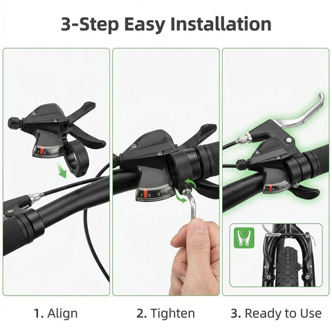 3-step installation of 7 Speed Right Thumb Bike Shifter For Smooth Gear Changes Trigger Shifter Lever with gear indicator