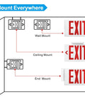 Diagram showing mounts for Hardwired Red LED Exit Sign With Battery Backup, Dual Face Emergency Light For Exits And Hallways