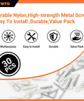 Self Drilling Drywall Anchors And Screws Kit Nylon Expansion Anchors With Metal Screws 1-1/2 Inch White 30 pcs