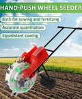 Hand Push Garden Seeder With 12 Hole Seed Plate And Dual Seed And Fertilizer Buckets for planting outdoors