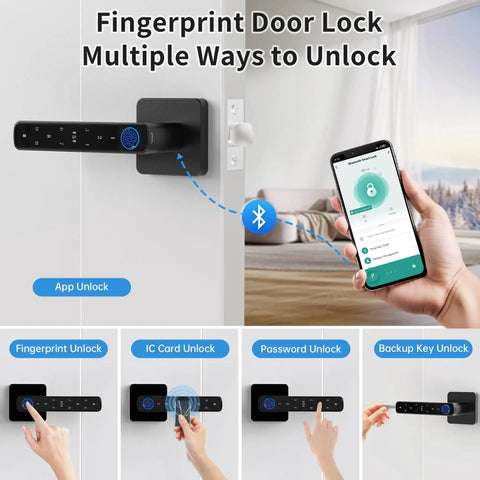 Smart Biometric Fingerprint Door Lock With App And Passcode, Five Unlocking Methods Including Fingerprint, Code, App Control, IC Cards, And Physical Keys