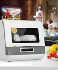 No Sweat Compact Countertop Dishwasher With Automatic Air Dry And 360 Rotating Dual Spray Heads Superfast Cycle for Dishes in kitchen setting.