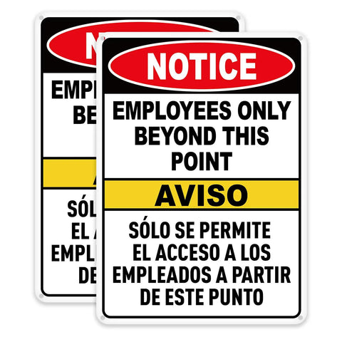 Employees Only Beyond This Point Sign Bilingual No Customers Allowed In Work Area Door Sign 10x7 Inch Aluminum Reflective Rust Free