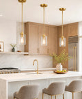 Farmhouse Gold Pendant Light Over Kitchen Island With Clear Glass Shade Modern Dining Room Entryway Pendant Lighting
