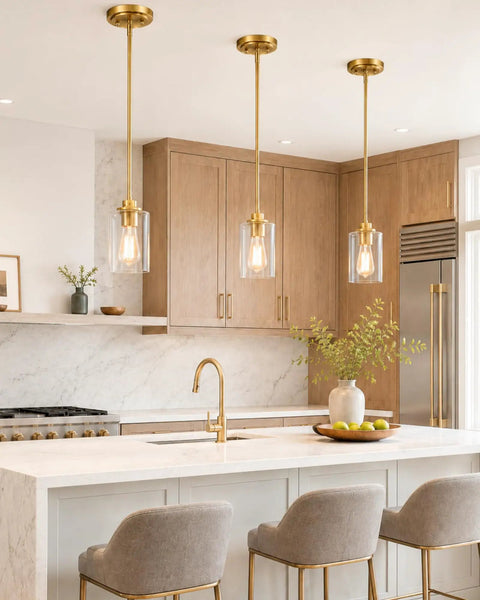 Farmhouse Gold Pendant Light Over Kitchen Island With Clear Glass Shade Modern Dining Room Entryway Pendant Lighting