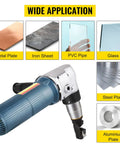 Electric Metal Nibbler 625W Cutter With 1000 RPM High Speed Rotor, wide material application shown with metal and glass samples