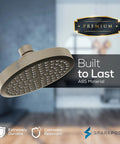 Round Rain Shower Head With Extension Arm Height Adjustable High Pressure Performance Easy 1 Minute Installation 6 Inch Brushed Nickel Finish