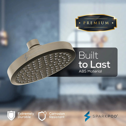 Round Rain Shower Head With Extension Arm Height Adjustable High Pressure Performance Easy 1 Minute Installation 6 Inch Brushed Nickel Finish