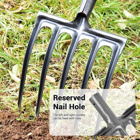 5-Tine Garden Fork Head Replacement For Spading And Digging, heavy-duty manganese steel with rust-resistant coating, on grass