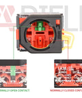22mm Key Switch 440V 10A 2NO 3 Position Momentary with Aluminum Head, Four Terminal, Silver Contacts, Ideal for Auto and Bike Mods and Control Electronics front and contact views