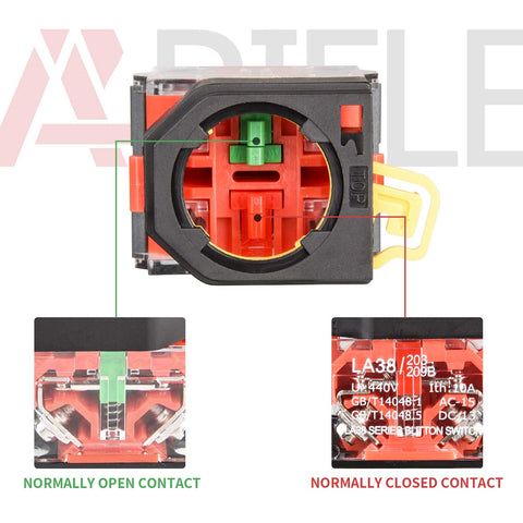 22mm Key Switch 440V 10A 2NO 3 Position Momentary with Aluminum Head, Four Terminal, Silver Contacts, Ideal for Auto and Bike Mods and Control Electronics front and contact views