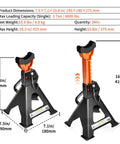Heavy Duty 3 Ton Jack Stands For SUVs And Cars, Extra Tall Adjustable Height 13.39 To 21.06 Inches, 6,600 Lbs Capacity, UTV ATV Safe Support, Black, 1 Pair