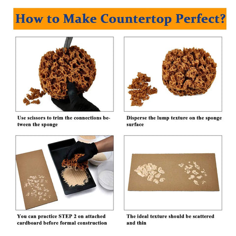 Sponge application steps for Granite Countertop Paint Kit Sand Finish For Kitchen And Bathroom, DIY refinishing guide.