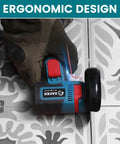 Cordless 3 Inch Angle Grinder With 12V Brushless Motor used on patterned tile, ergonomic handle focus