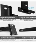 Six Pcs Beefy Heavy Duty T Hinges Thick Black Iron Gate Hinge details showing high-strength shaft and surface treatment features