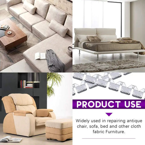 Flexible Upholstery Tack Strips 65 Feet Long Galvanized Metal Three Tooth Edge Grip For Curved Arms And Sofa Frames in various furniture repair settings.
