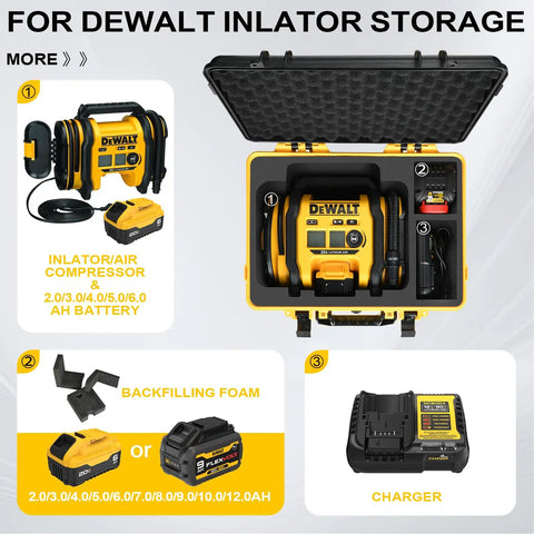 Heavy Duty Waterproof Case for 20V Cordless Air Compressor and Tire Inflator Accessories with inflator and batteries inside