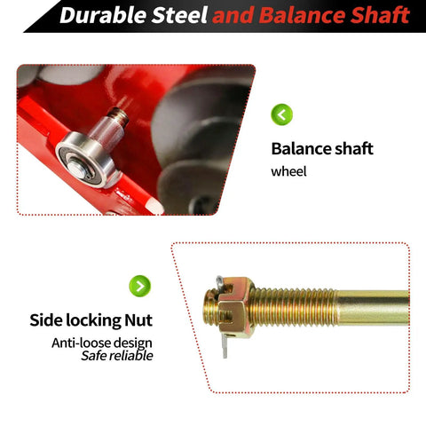 Electric Hoist Trolley For I Beam Lifting Built Tough 1 Ton Heavy Duty Capacity 2200 Lbs close-up of balance shaft and side locking nut