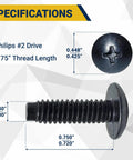 Black 10 32 Slide On Cage Nuts And Screws With Protective Plastic Washers 25 Pack Rack Mount Hardware Kit dimensions and specifications.