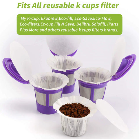 Disposable K Cup Coffee Filters With Lid For Single Serve Brewers 1.0 And 2.0, Universal Fit, 300 Count, shown with reusable pods