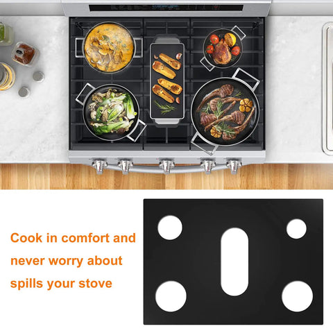 Aerial view of Stovetop Saver Protector For Samsung Gas Stoves Nonstick Burner Covers Reusable Washable Stove Liner in use.