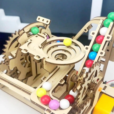 3D Wooden Roller Coaster Puzzle With Hands On Motorized Marble Run Kit Featuring Gears And Tracks, Laser Cut Wood Construction