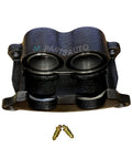 Front view of M-parts Disc Brake Caliper for Dexter 10K/12K; black cast-iron with two bleeder screws