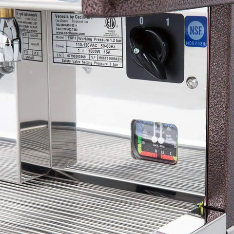 Close-up of Venezia II One Group Espresso Machine Dual Voltage Ready 220V 240V 2500W High Power Boiler Barista Grade control panel