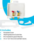 Dual Drain Washing Machine Outlet Box With Push To Connect Brass Fittings, 1/2 Inch Crimp PEX To 3/4 Inch MHT kit components