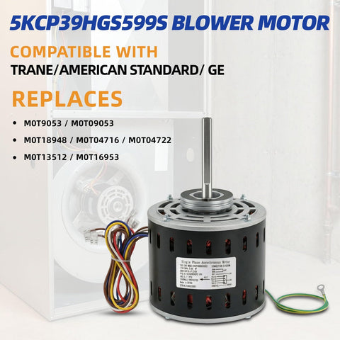 Furnace Blower Motor Heavy Duty One Third HP 115V 1075 RPM Four Speed Replacement for GE Trane American Standard with wiring.