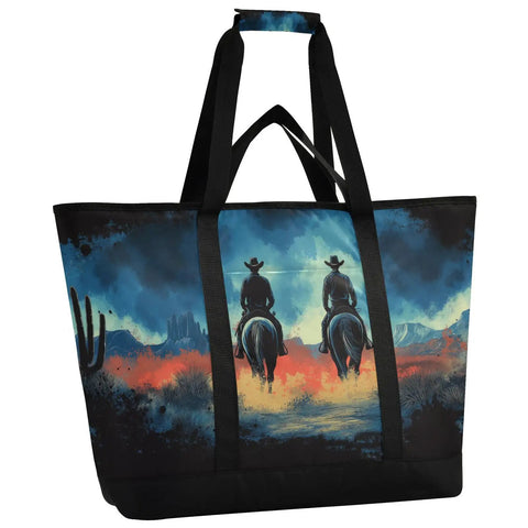 Desert Cowboy Style Insulated Cooler Tote With Triple Layer Insulation Large Capacity Thermal Bag featuring cowboy design