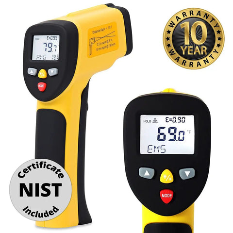 Dual Laser Infrared Temperature Gun With NIST Certificate, Non-Contact Digital Surface IR Thermometer Ranging From 58 To 1202 Fahrenheit, Built Tough, Pro Grade Accuracy, Workhorse For HVAC, Automotive, And Industrial Use