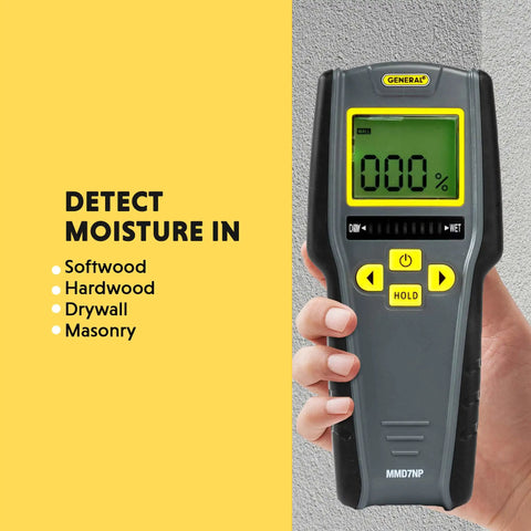 Digital Moisture Meter With Pinless Humidity Sensor MMD7NP For Wood And Home Use Non Invasive Moisture Tester With Quick Read No Fuss Easy Grip Quick Setup Ideal For DIY Projects And Moisture Remediation