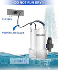 Heavy Duty Submersible Sump Pump Featuring A Totally Sealed 1.6 Hp Motor powers through 5500 GPH with 2-inch outlet.