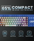Top view of a 65 Percent Compact Backlit Gaming Keyboard For PC And Windows Laptops, 68 Keys Membrane Wired Keyboard With Anti Ghosting.