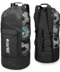 Extra Large Mesh Ball Bag For Soccer, Basketball, Volleyball, Football And More, Giant Capacity Gear Bag With Heavy Duty Zipper Pocket, Holds 12 Basketballs, 14 Soccer Balls, 15 Volleyballs, 15 Footballs, Black, shown filled with soccer balls.
