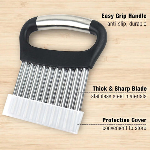 AITRAI 2-pack crinkle cutter with peeler, front view; stainless steel blades, ergonomic black handle, protective cover.
